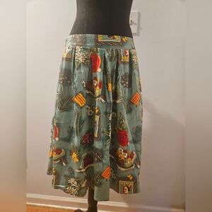 Grace Karin A-Line Skirt with Artistic Green and Red Print